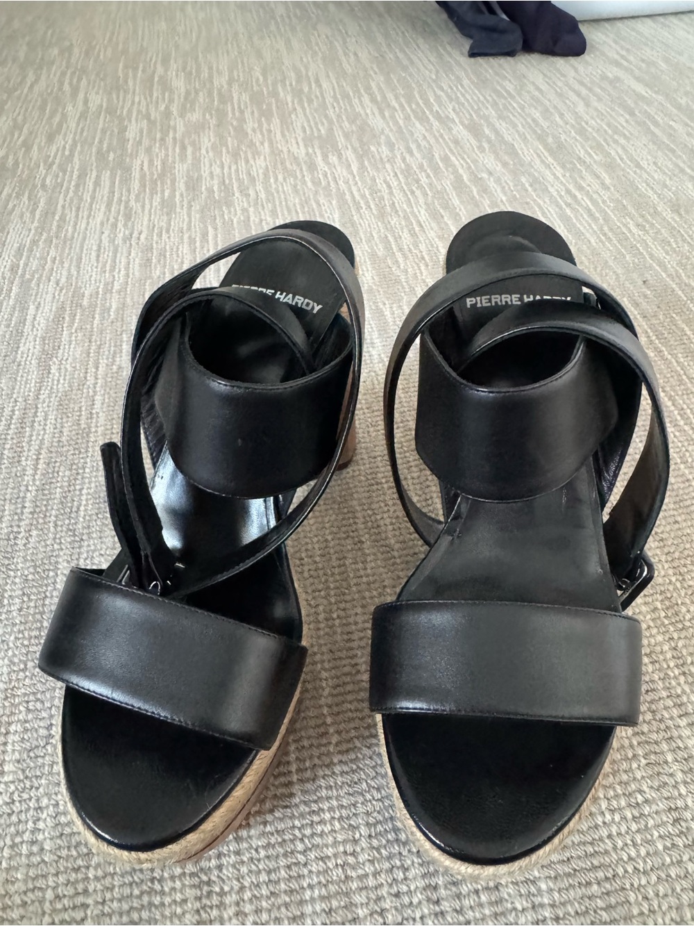 Pierre Hardy Black Leather Cork-Look Platform Sandals